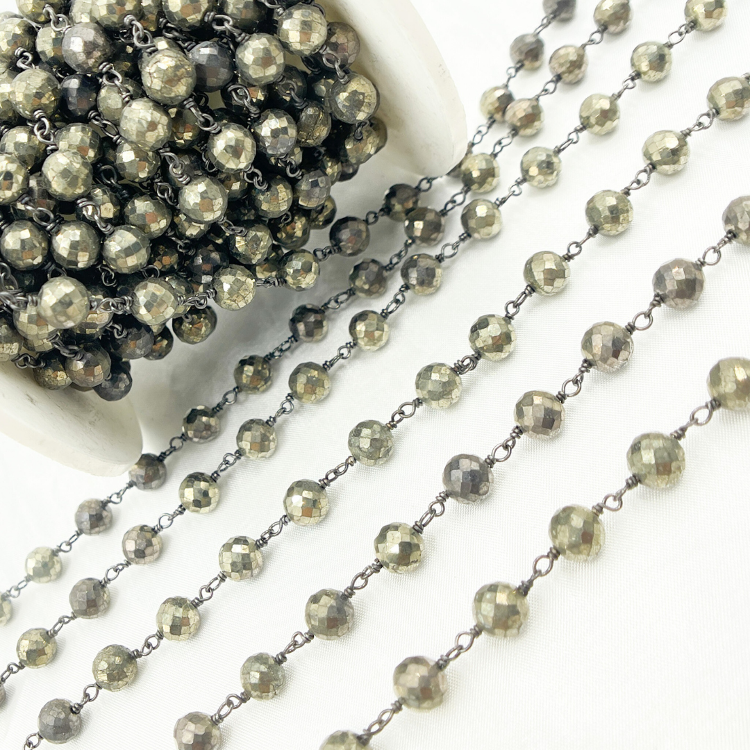 Pyrite Faceted Round Shape Oxidized Wire Chain. PYR47