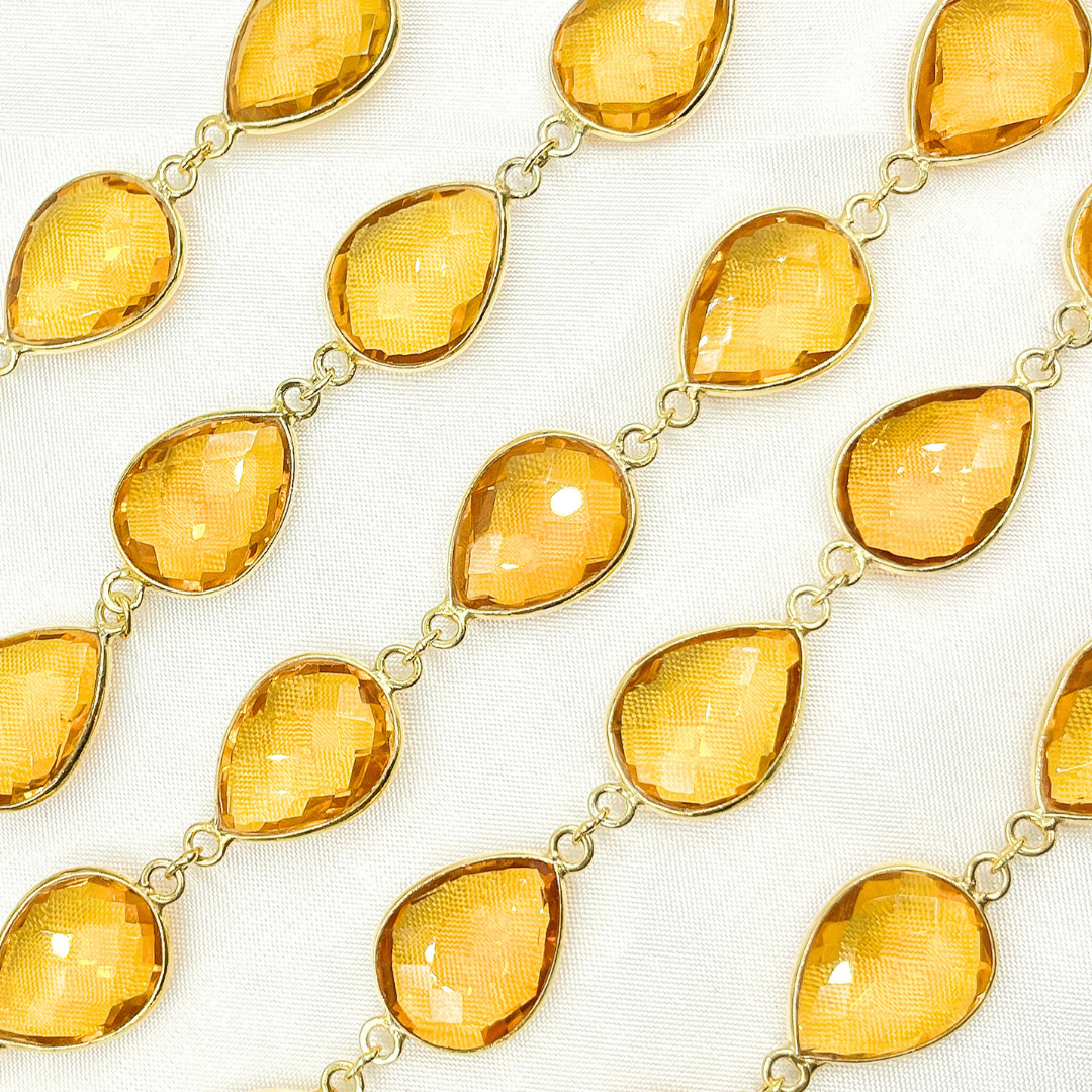Hydro Quartz Pear Shape Bezel Gold Plated 925 Sterling Silver Wire Chain