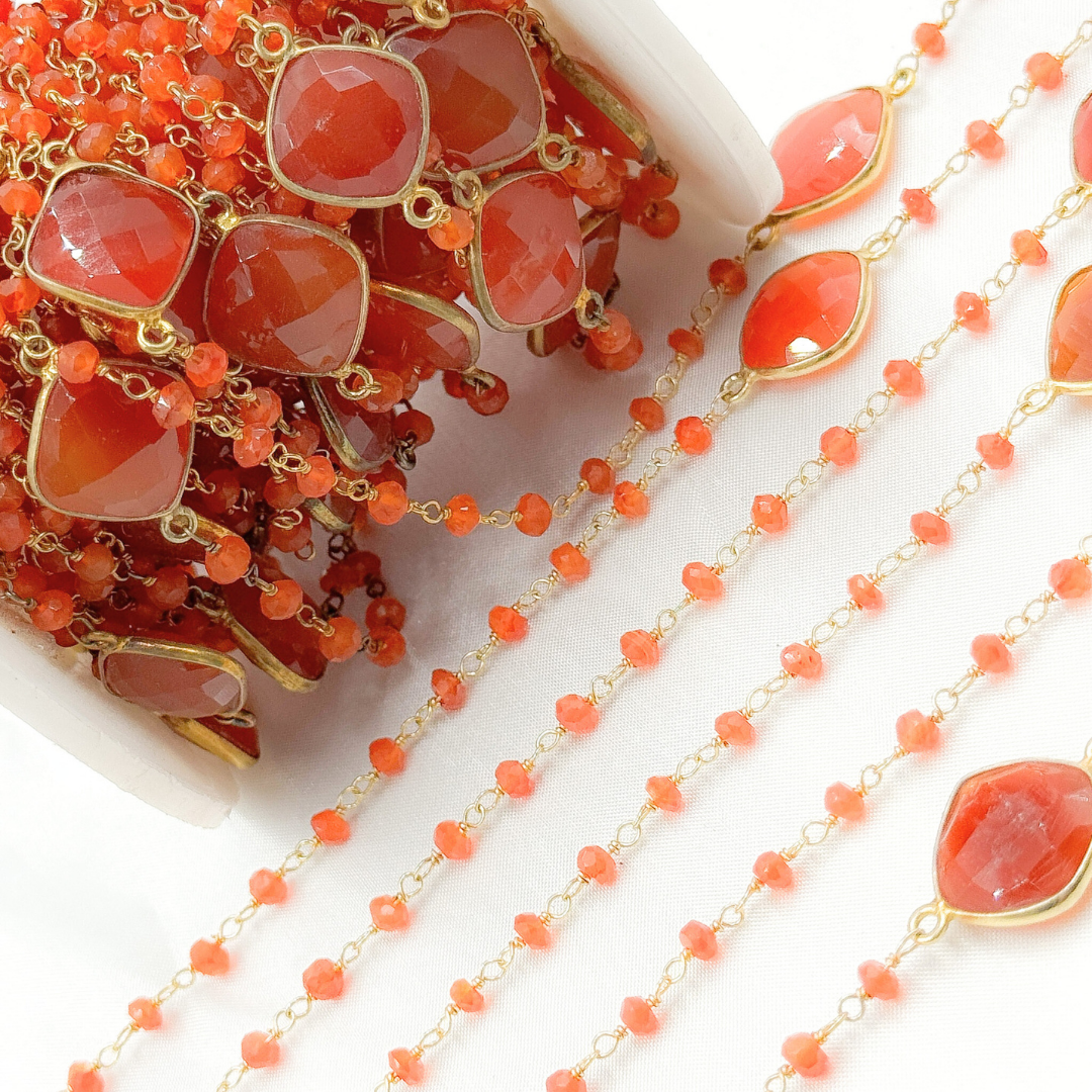 Carnelian Organic Shape Bezel Gold Plated Connected Wire Chain.