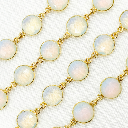 Opalite Round Shape Bezel Gold Plated Wire Chain