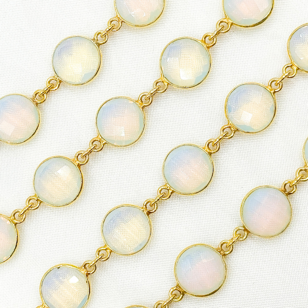 Opalite Round Shape Bezel Gold Plated Wire Chain. OPA4