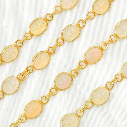 Ethiopian Opal Oval Shape Bezel Gold Plated Wire Chain