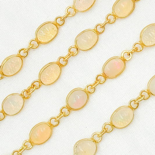 Ethiopian Opal Oval Shape Bezel Gold Plated Wire Chain