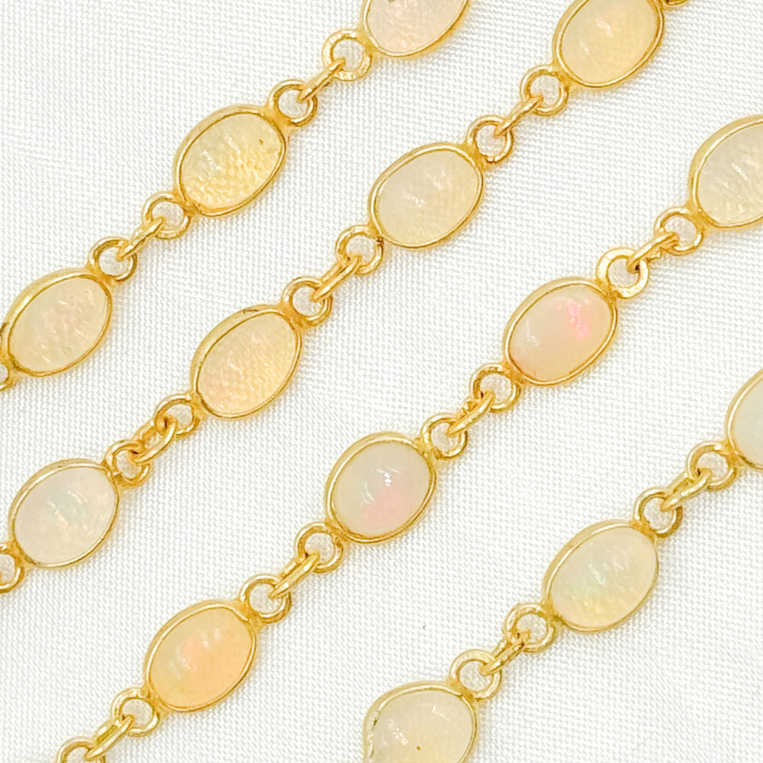 Ethiopian Opal Oval Shape Bezel Gold Plated Wire Chain. ETH11