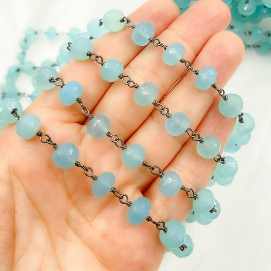 Blue Chalcedony Oxidized 925 Sterling Silver Wire Chain