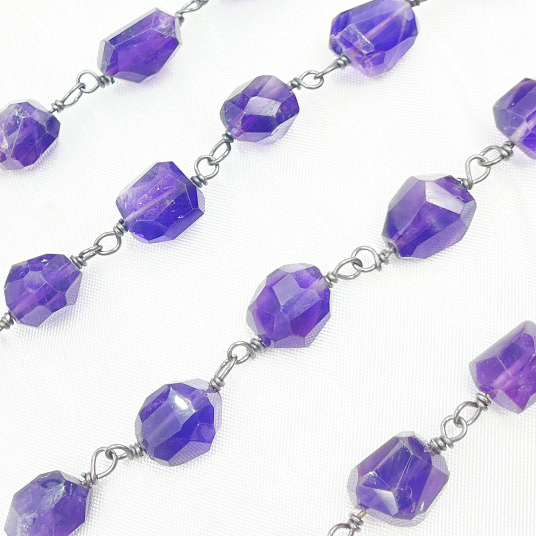 Amethyst Organic Shape Oxidized Wire Chain