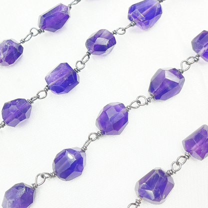 Amethyst Organic Shape Oxidized Wire Chain