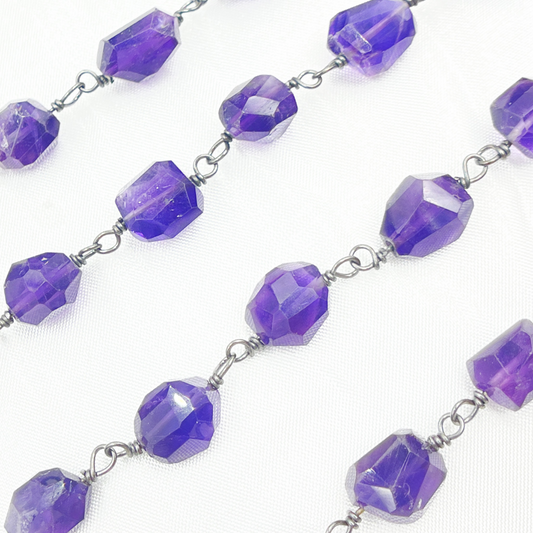 Amethyst Organic Shape Oxidized Wire Chain