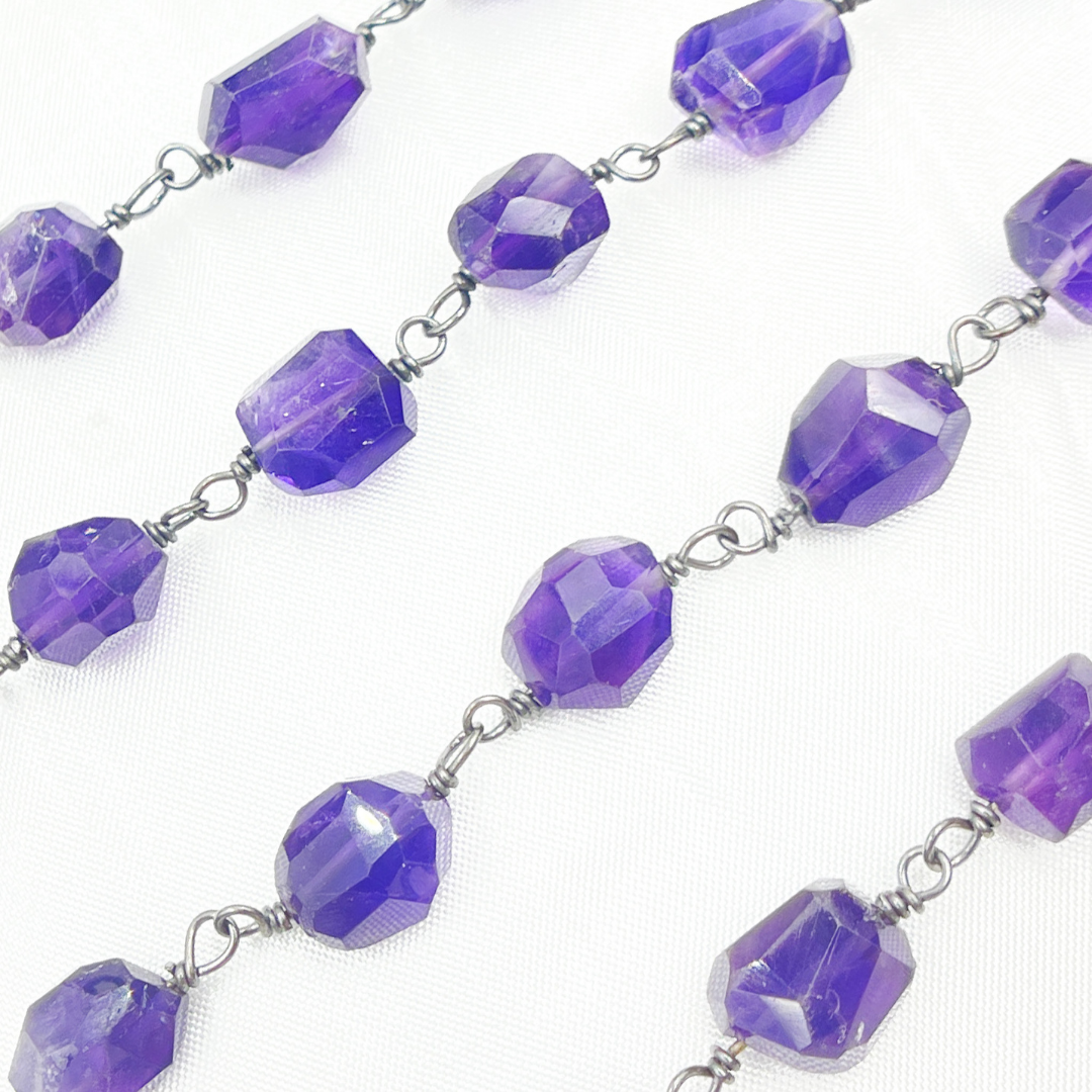 Amethyst Organic Shape Oxidized Wire Chain. AME25