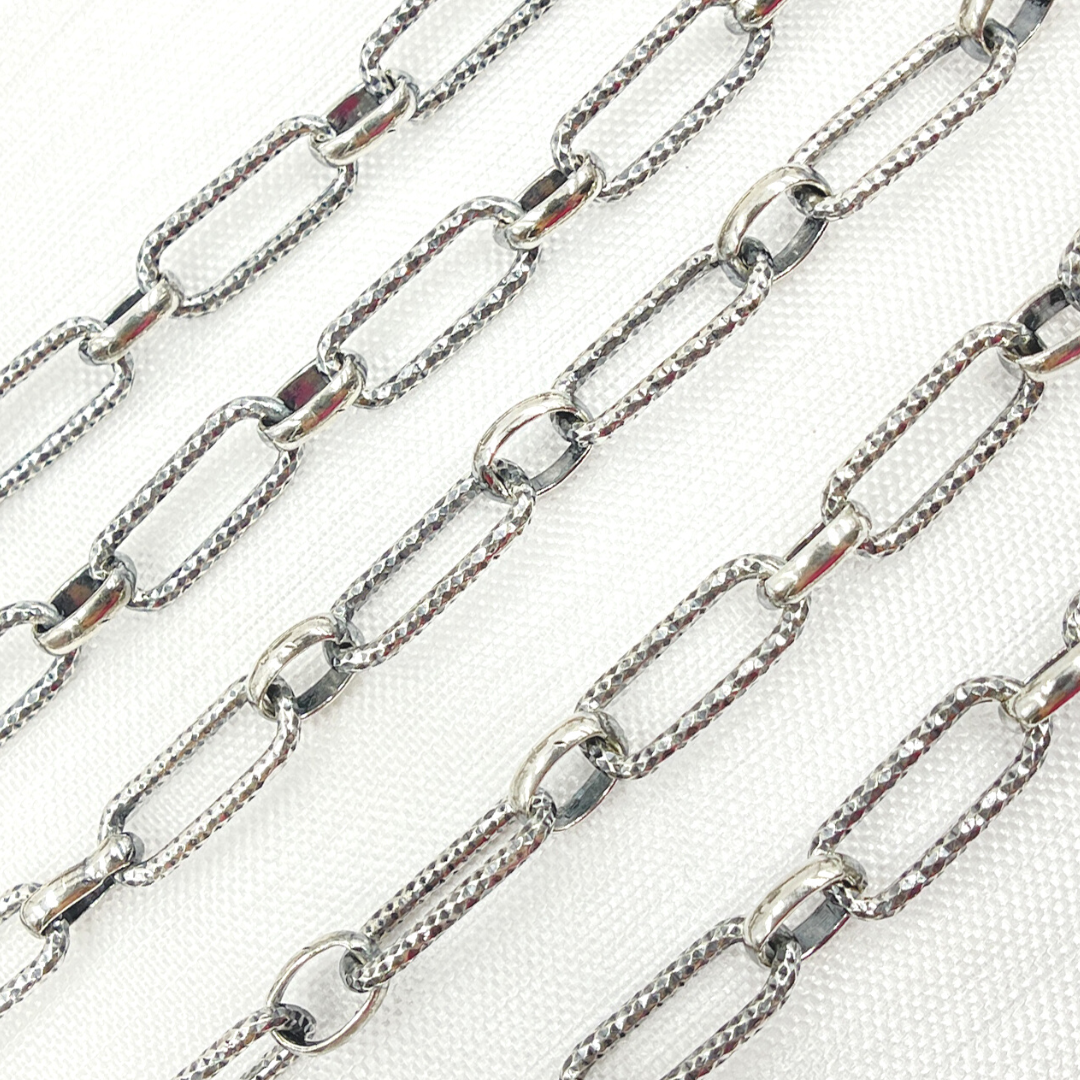 Oxidized 925 Sterling Silver Diamond Cut Paperclip Chain. V166OX