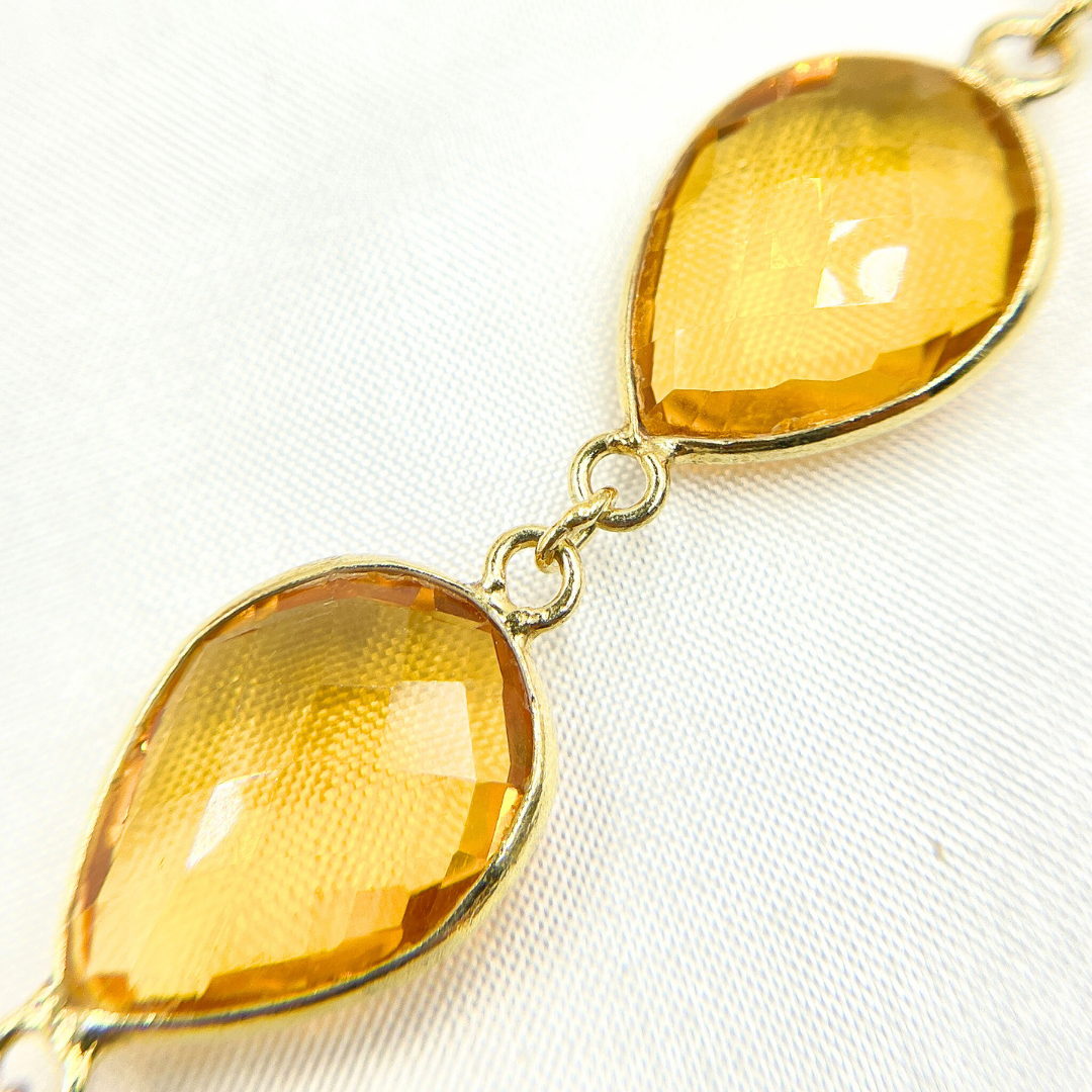 Hydro Quartz Pear Shape Bezel Gold Plated 925 Sterling Silver Wire Chain.