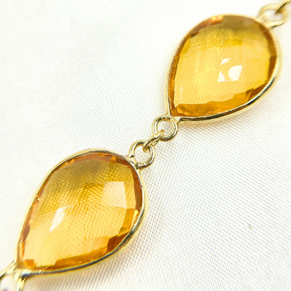 Hydro Quartz Pear Shape Bezel Gold Plated 925 Sterling Silver Wire Chain.