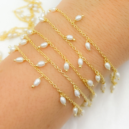 Pearl Dangle Gold Plated 925 Sterling Silver Wire Chain