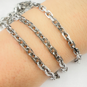 Z90OX1. Oxidized Shinny Sterling Silver Rectangle Diamond Cut Heavy Cable