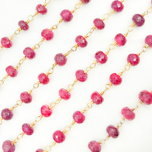 Dyed Ruby Gold Plated Wire Chain