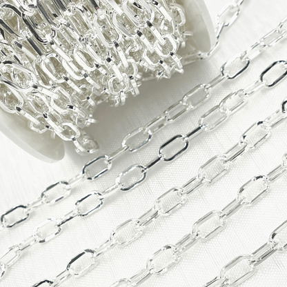 Sterling Silver Hollow Flat Paperclip Link Chain