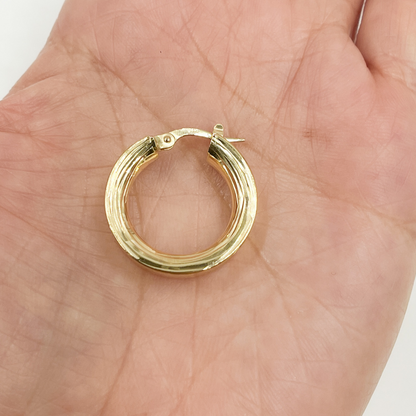 14K Solid Gold Flat Diamond Cut Hoop Earrings