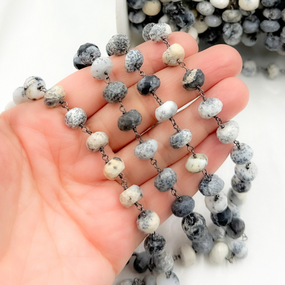 Dendrite Opal Oxidized 925 Sterling Silver Wire Chain.