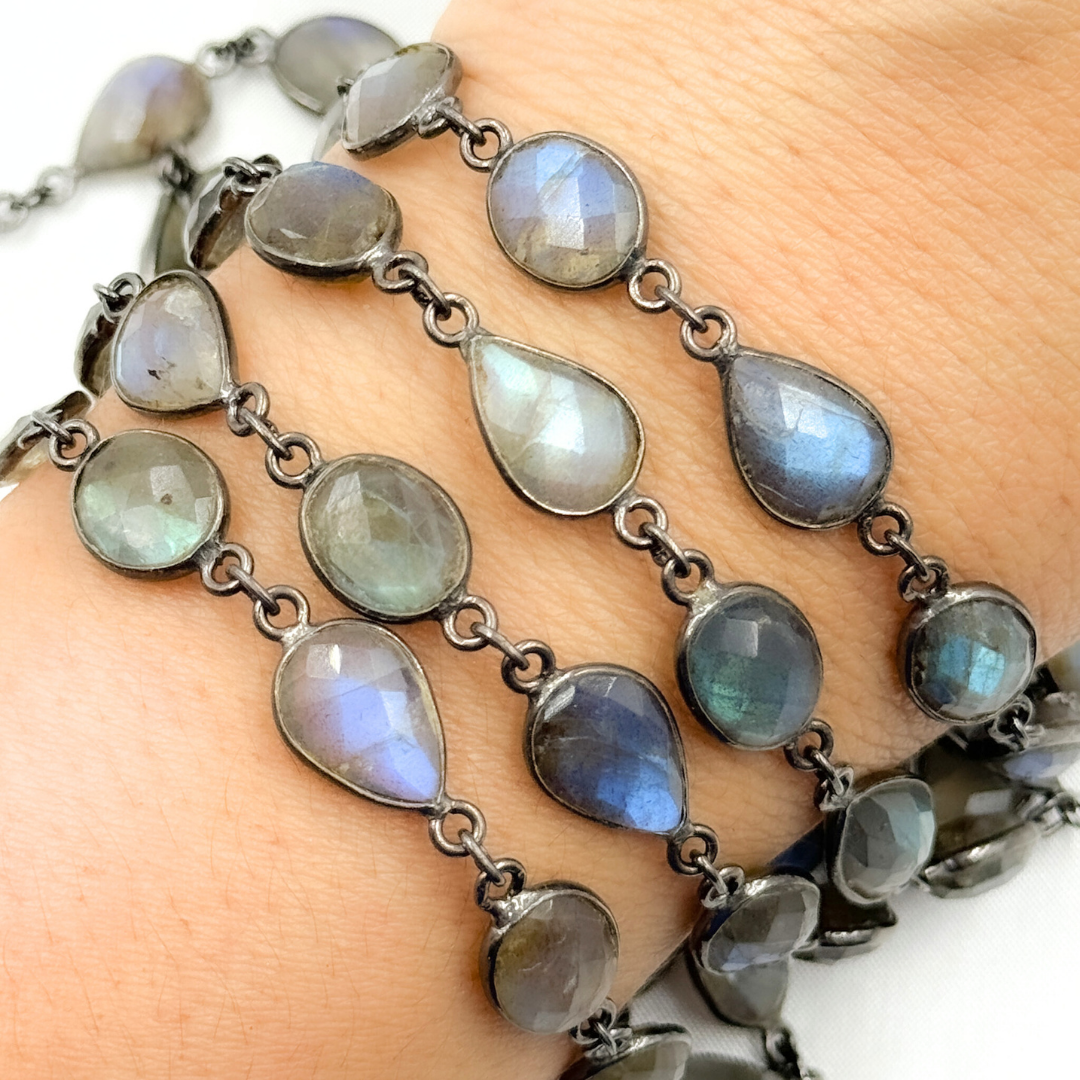 Labradorite Pear & Oval Shape Bezel Oxidized Wire Chain