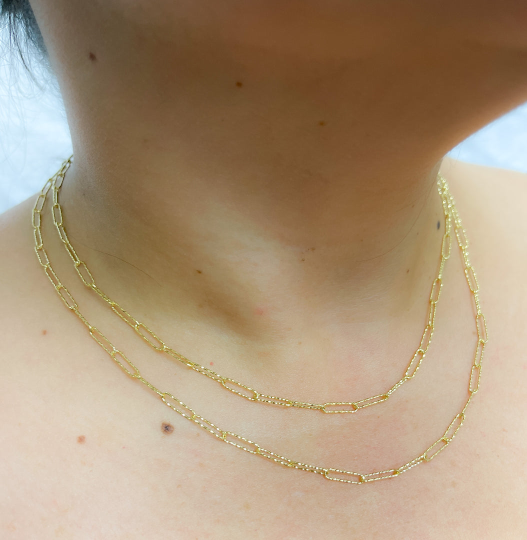 172FD. 14K Solid Gold Hammered Paperclip Chain