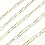 Load image into Gallery viewer, V3GS1. Sterling Silver Smooth &amp; Gold Plated Diamond Cut Paperclip Chain
