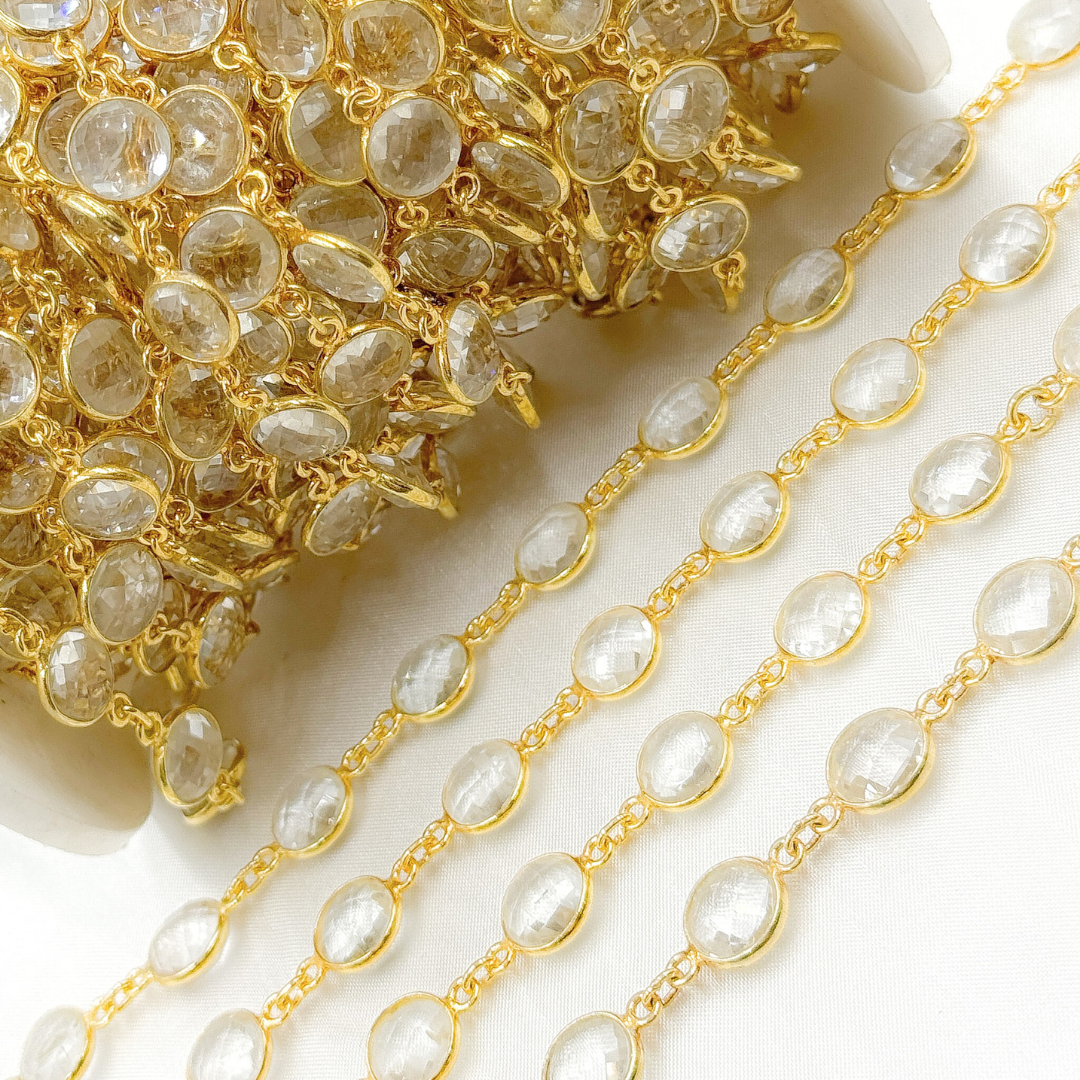 Crystal Round Shape Bezel Gold Plated Wire Chain. CR35