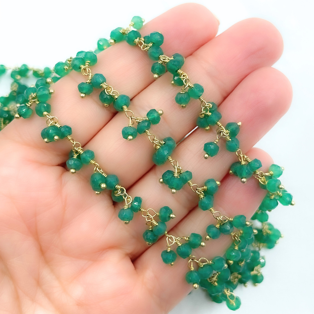 Green Onyx Cluster Dangle Gold Plated Wire Chain.