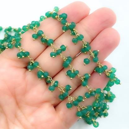 Green Onyx Cluster Dangle Gold Plated Wire Chain.