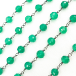 Load image into Gallery viewer, Green Onyx Rondel Faceted Shape Oxidized Wire Chain. GRE6
