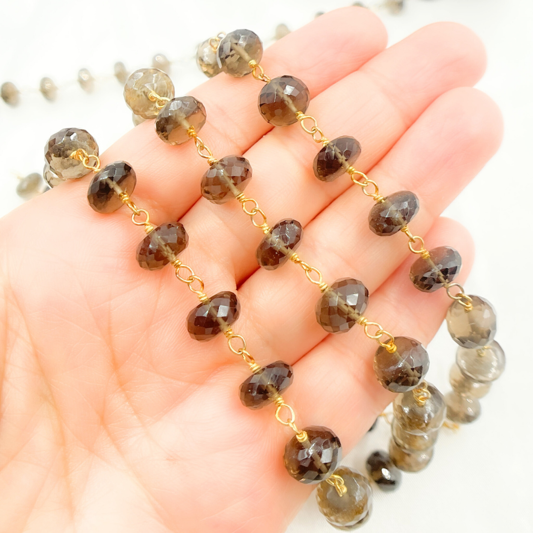 Smoky Quartz Gold Plated 925 Sterling Silver Wire Chain