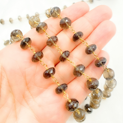 Smoky Quartz Gold Plated 925 Sterling Silver Wire Chain