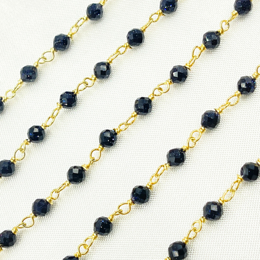Blue Sunstone Gold Plated Wire Chain