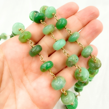 Chrysoprase Smooth Rondel Gold Plated Wire Chain