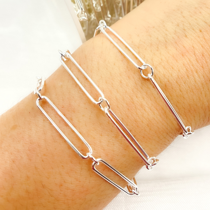 925 Sterling Silver Paperclip and Round Link Chain.