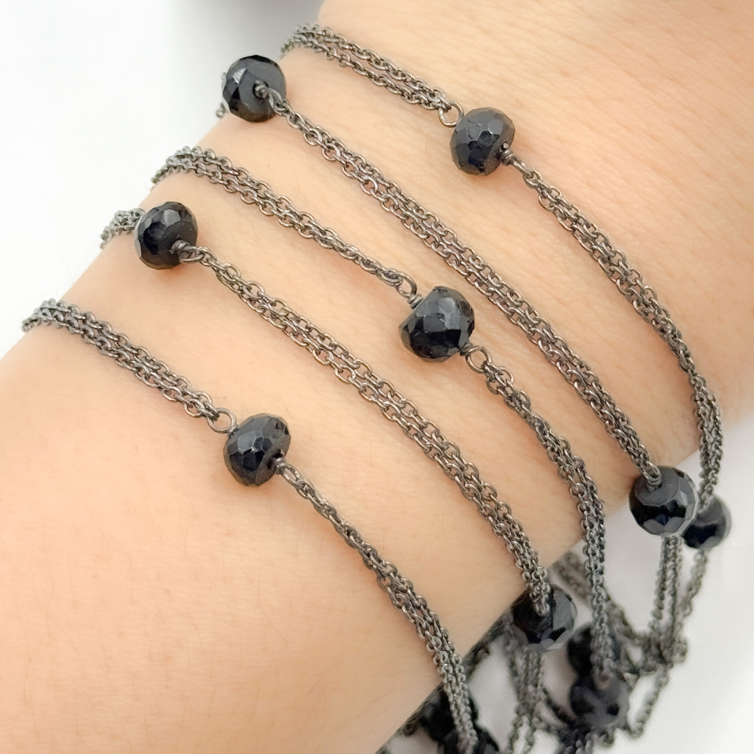 Black Spinel Double Oxidized Connected Wire Chain. BSP30