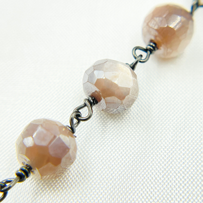 Coated Rondel Moonstone Oxidized Wire Chain.