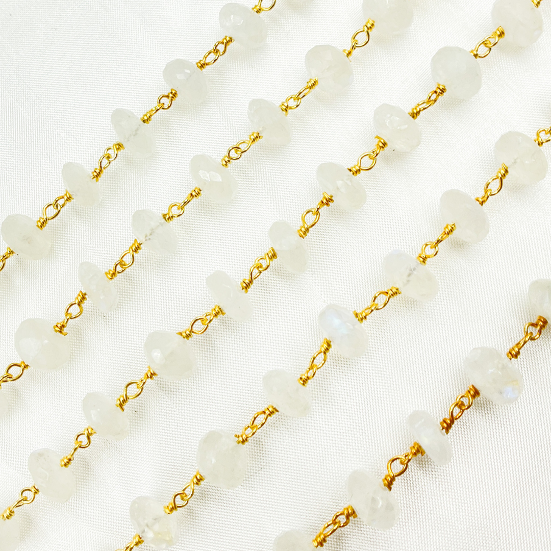 White Rainbow Moonstone Gold Plated Wire Chain.