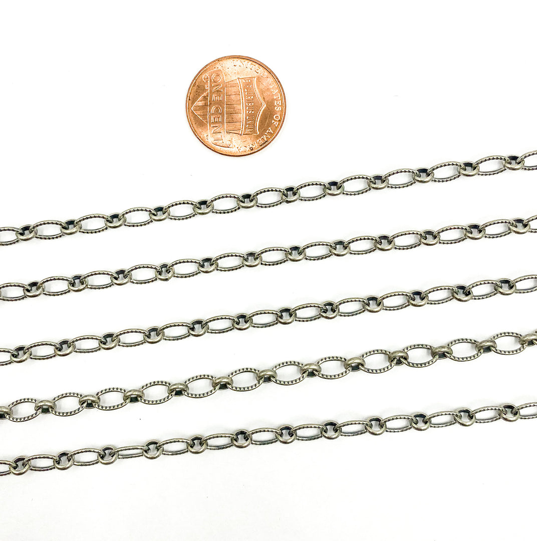 Oxidized 925 Sterling Silver Oval & Round Link Chain. 944LOX