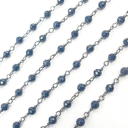 Blue Sun Stone Black Rhodium 925 Sterling Silver Wire Chain