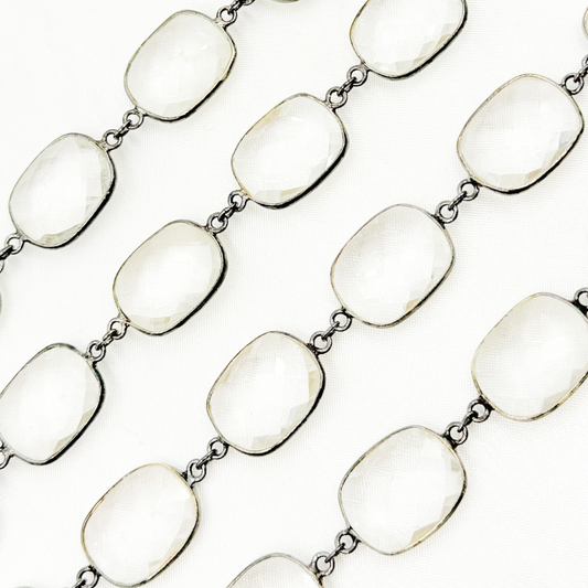 Crystal Rectangle Shape Bezel Oxidized Wire Chain