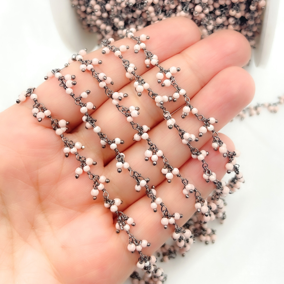 Pink Coral Cluster Dangle Oxidized Wire Chain