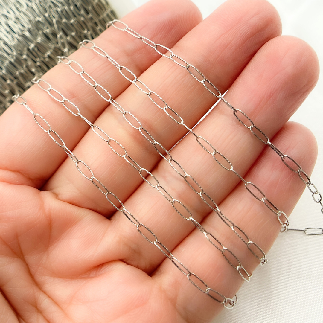 Oxidized Sterling Silver Hammered Paperclip Chain