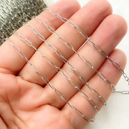Oxidized Sterling Silver Hammered Paperclip Chain