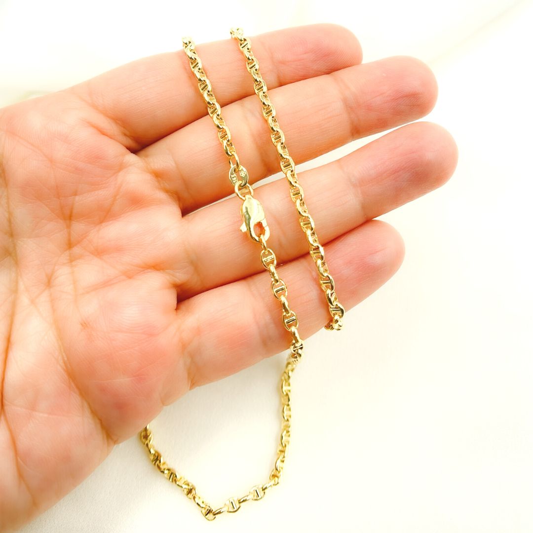 14K Solid Yellow Gold Diamond Cut Marina Style Link Chain