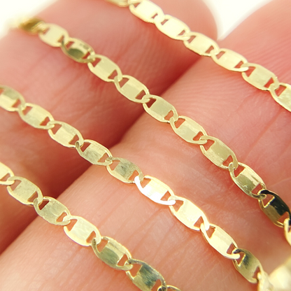 14k Solid Gold Mirror Flat Marina Link Chain