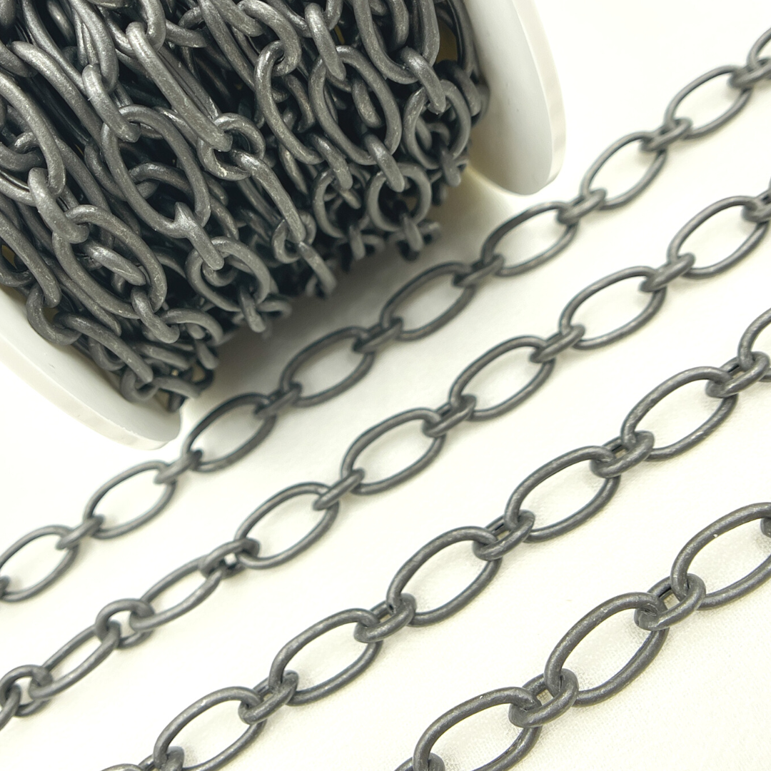 V82BRM. Black Rhodium Mat Sterling Silver Smooth Oval Link Chain