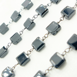 Load image into Gallery viewer, Black Spinel Square Shape Oxidized Wire Chain. BSP47
