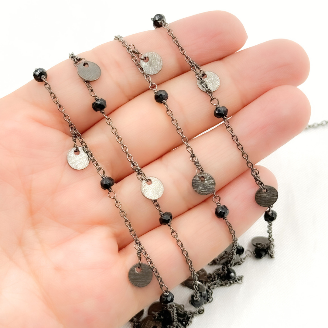 Black Spinel & Dangle Disc Oxidized Wire Chain. BSP31