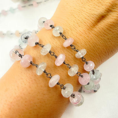 Morganite & Aquamarine Oxidized Wire Chain