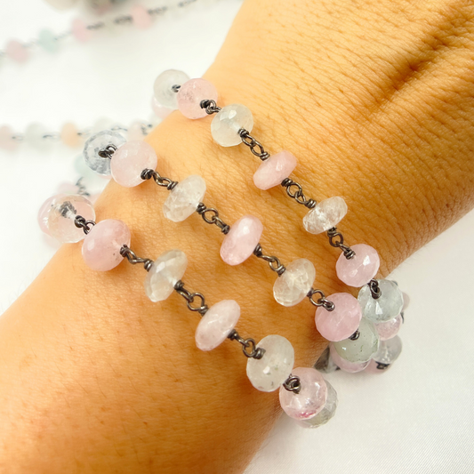Morganite & Aquamarine Oxidized Wire Chain